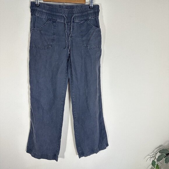 Athleta Women's Pants Lakeside Linen Relaxed Drawstring Flint Gray 4 Petite - Picture 1 of 7